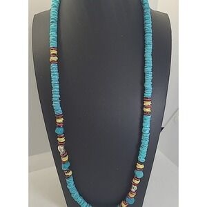 Vintage Necklace BlueColor Heishi Style Multicolor Polymer Clay Beads